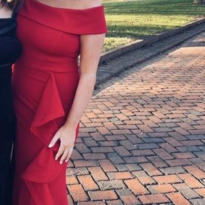 Red off the shoulder formal dress